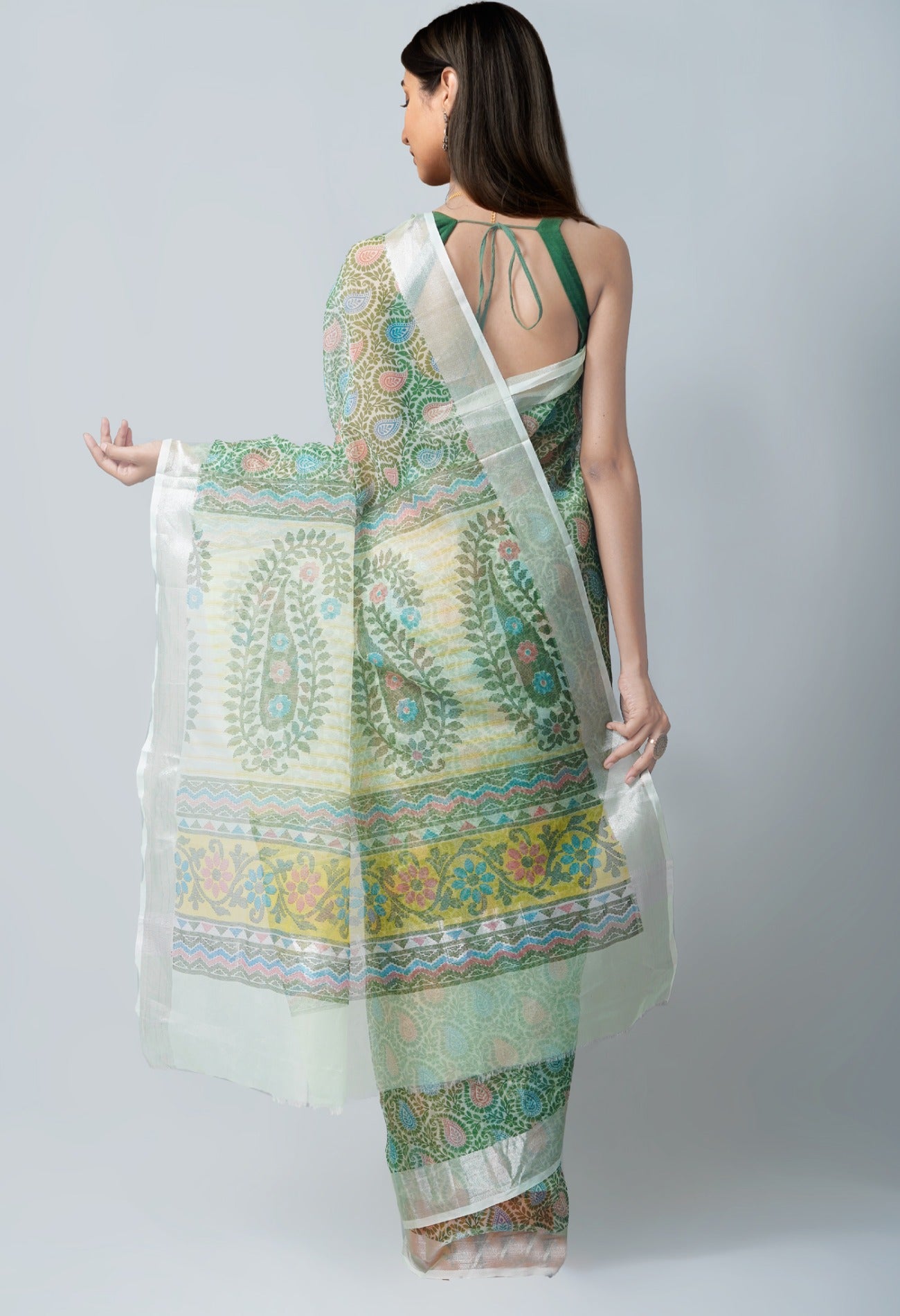 Online Shopping for Green  Skin Printed  Organza Saree with Fancy/Ethnic Prints from Uttar Pradesh at Unnatisilks.com India
