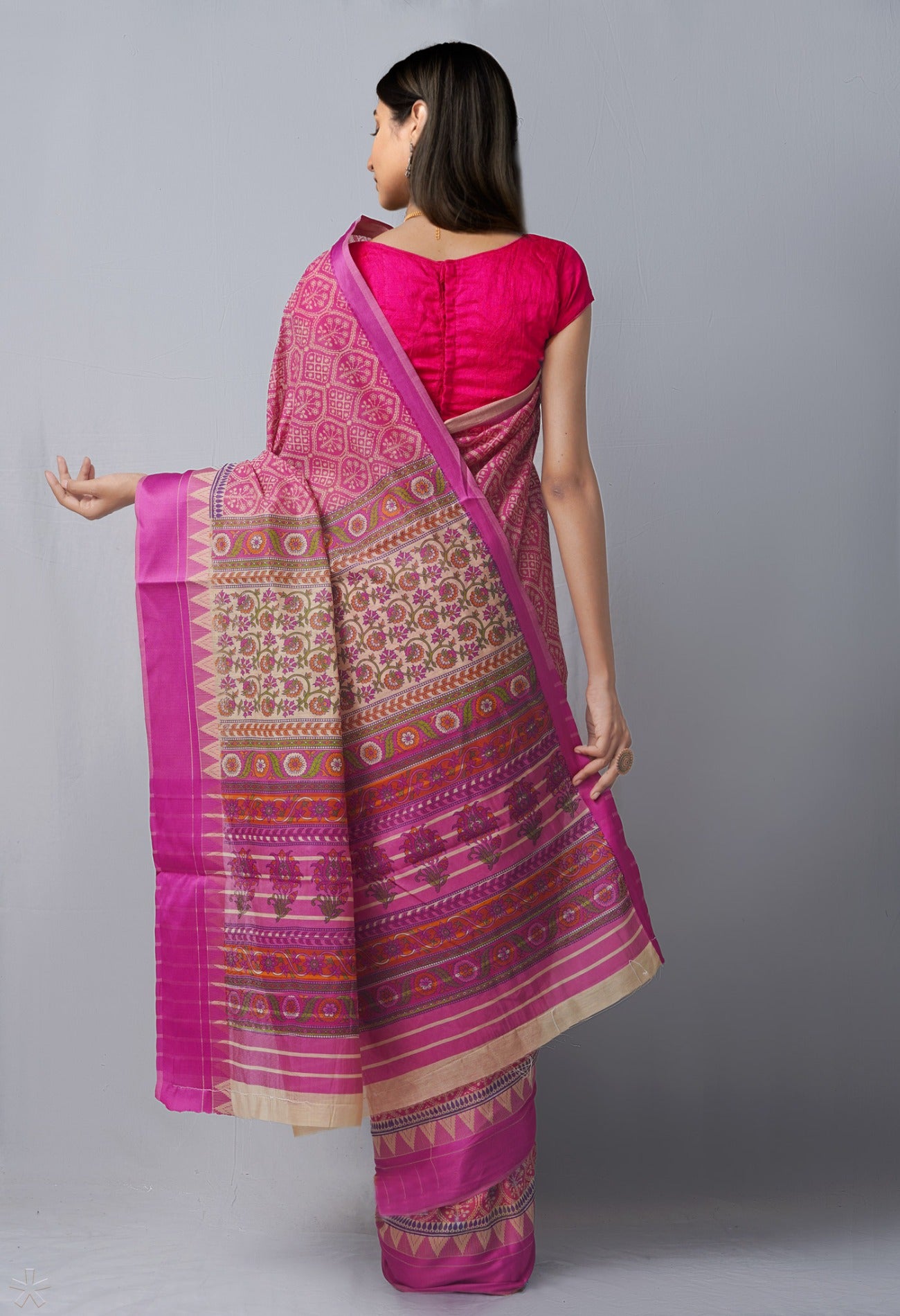 Online Shopping for Pink  Skin Printed Chanderi Sico Saree with Fancy/Ethnic Prints from Madhya Pradesh at Unnatisilks.com India
