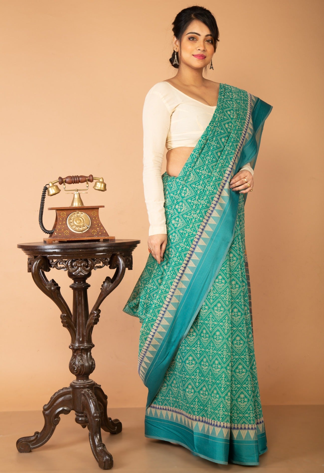 Online Shopping for Green  Skin Printed Chanderi Sico Saree with Fancy/Ethnic Prints from Madhya Pradesh at Unnatisilks.com India
