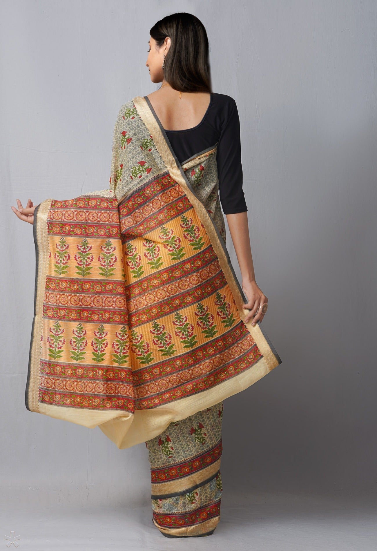 Online Shopping for Cream  Skin Printed Chanderi Sico Saree with Fancy/Ethnic Prints from Madhya Pradesh at Unnatisilks.com India
