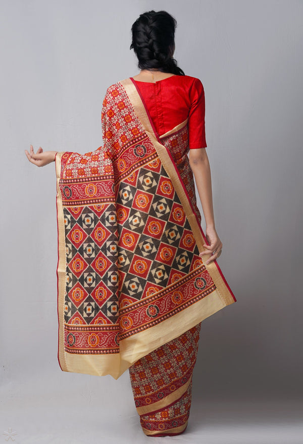 Online Shopping for Cream  Skin Printed Chanderi Sico Saree with Fancy/Ethnic Prints from Madhya Pradesh at Unnatisilks.com India
