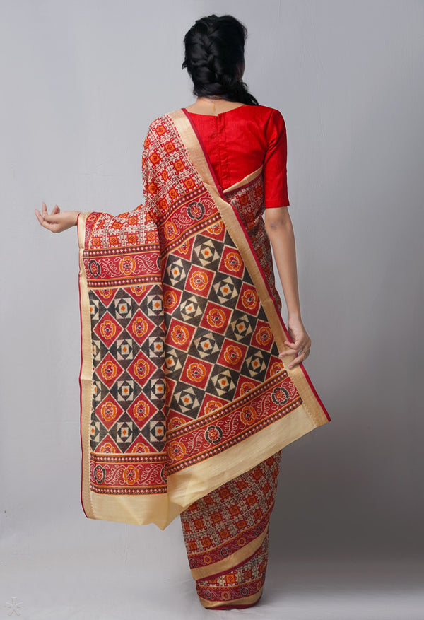 Online Shopping for Cream  Skin Printed Chanderi Sico Saree with Fancy/Ethnic Prints from Madhya Pradesh at Unnatisilks.com India
