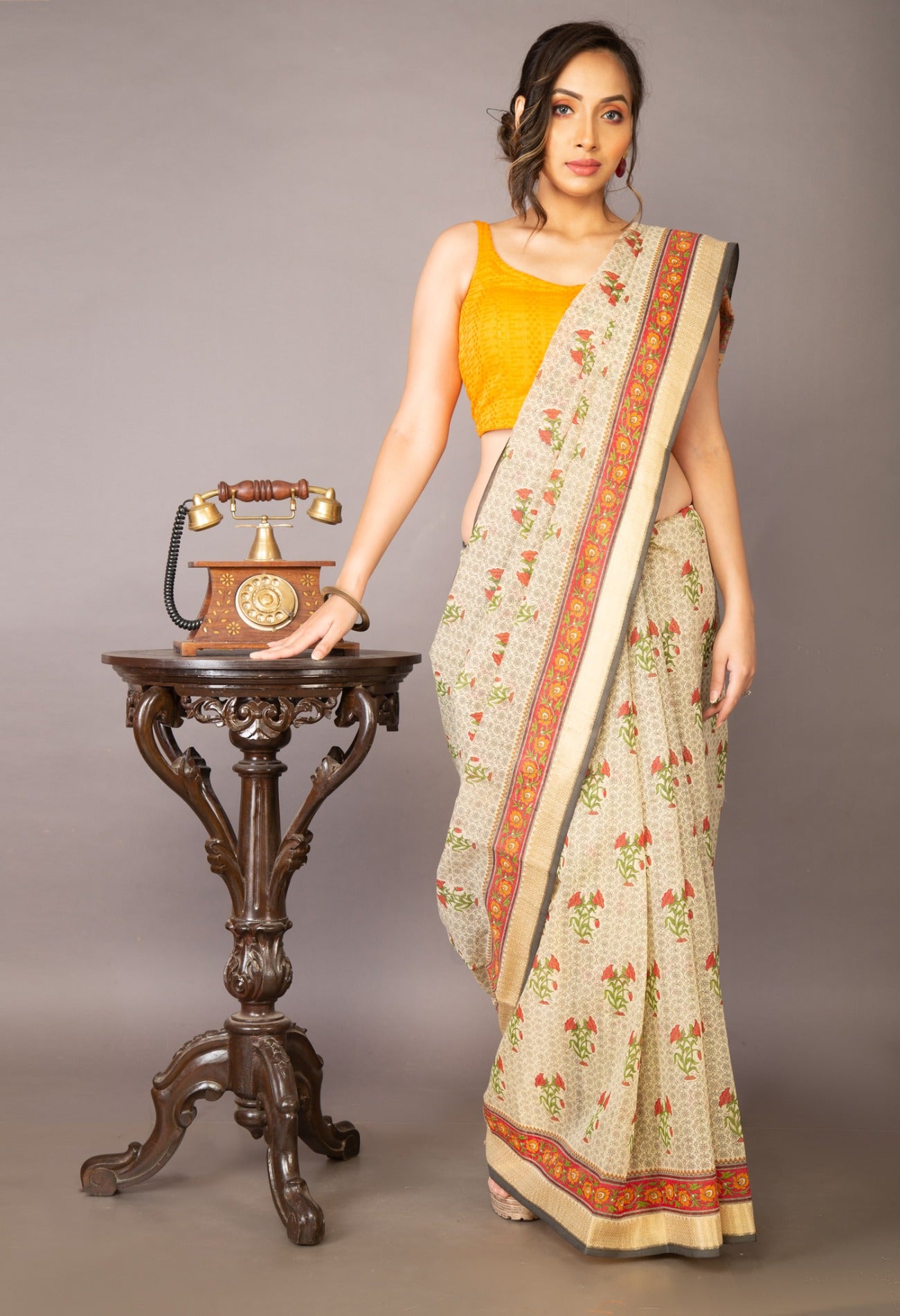 Online Shopping for Beige  Skin Printed Chanderi Sico Saree with Fancy/Ethnic Prints from Madhya Pradesh at Unnatisilks.com India