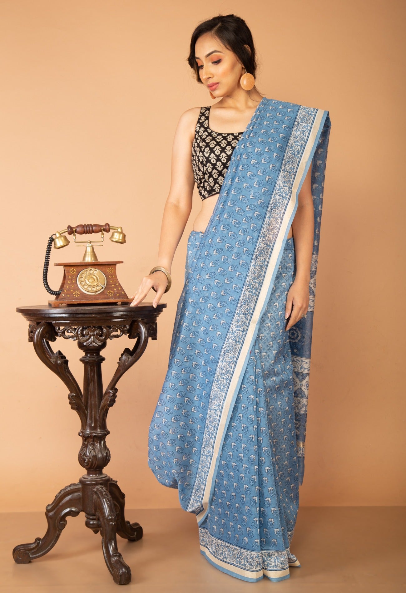 Online Shopping for Blue  Skin Printed Chanderi Sico Saree with Fancy/Ethnic Prints from Madhya Pradesh at Unnatisilks.com India
