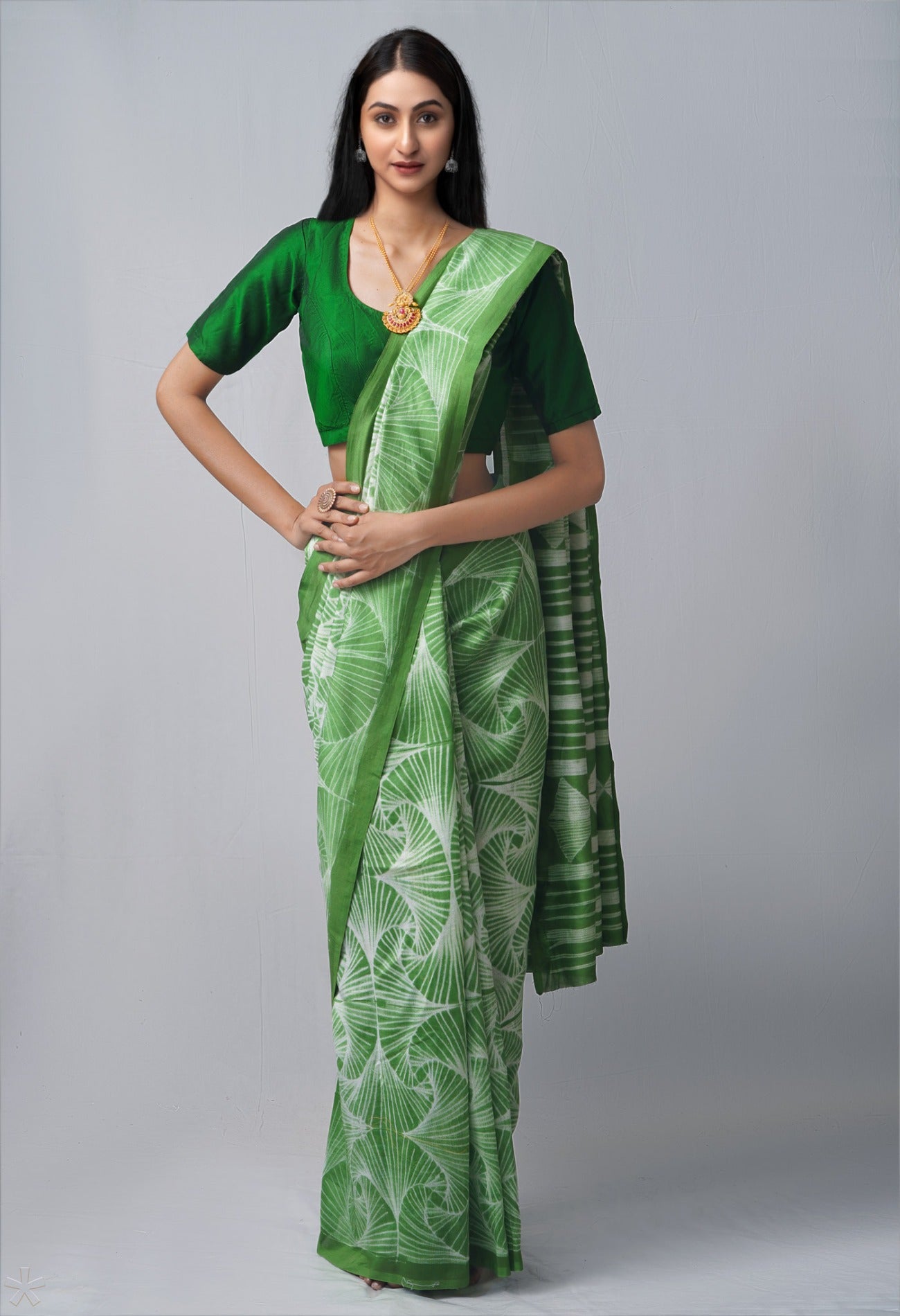 Online Shopping for Green  Rich Pen Shibori Chanderi Sico Saree with Laheriya-Shibori from Rajasthan at Unnatisilks.com India
