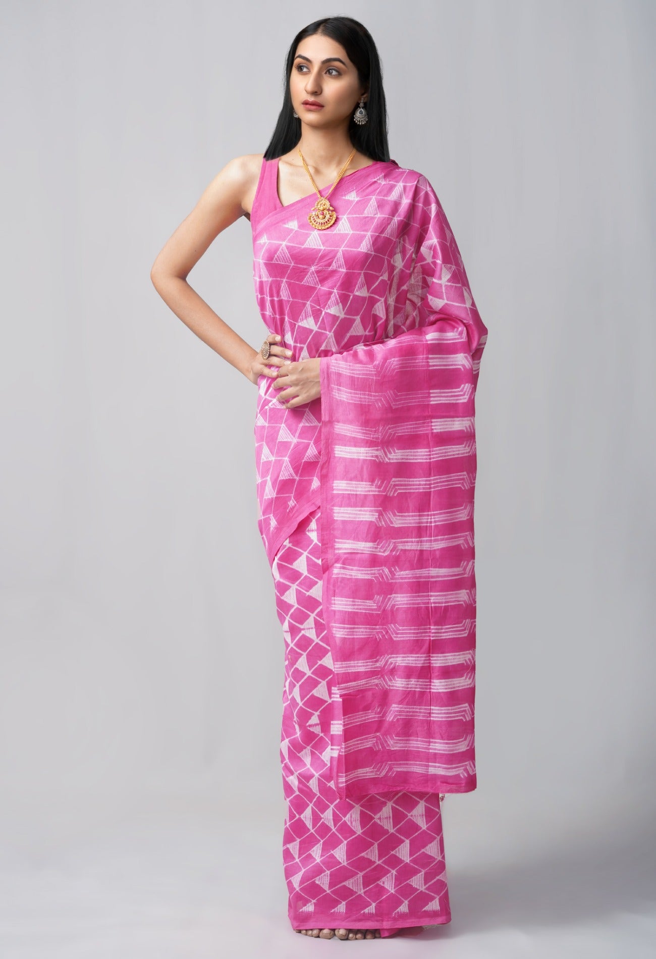Pink  Rich Pen Shibori Chanderi Sico Saree-UNM63570