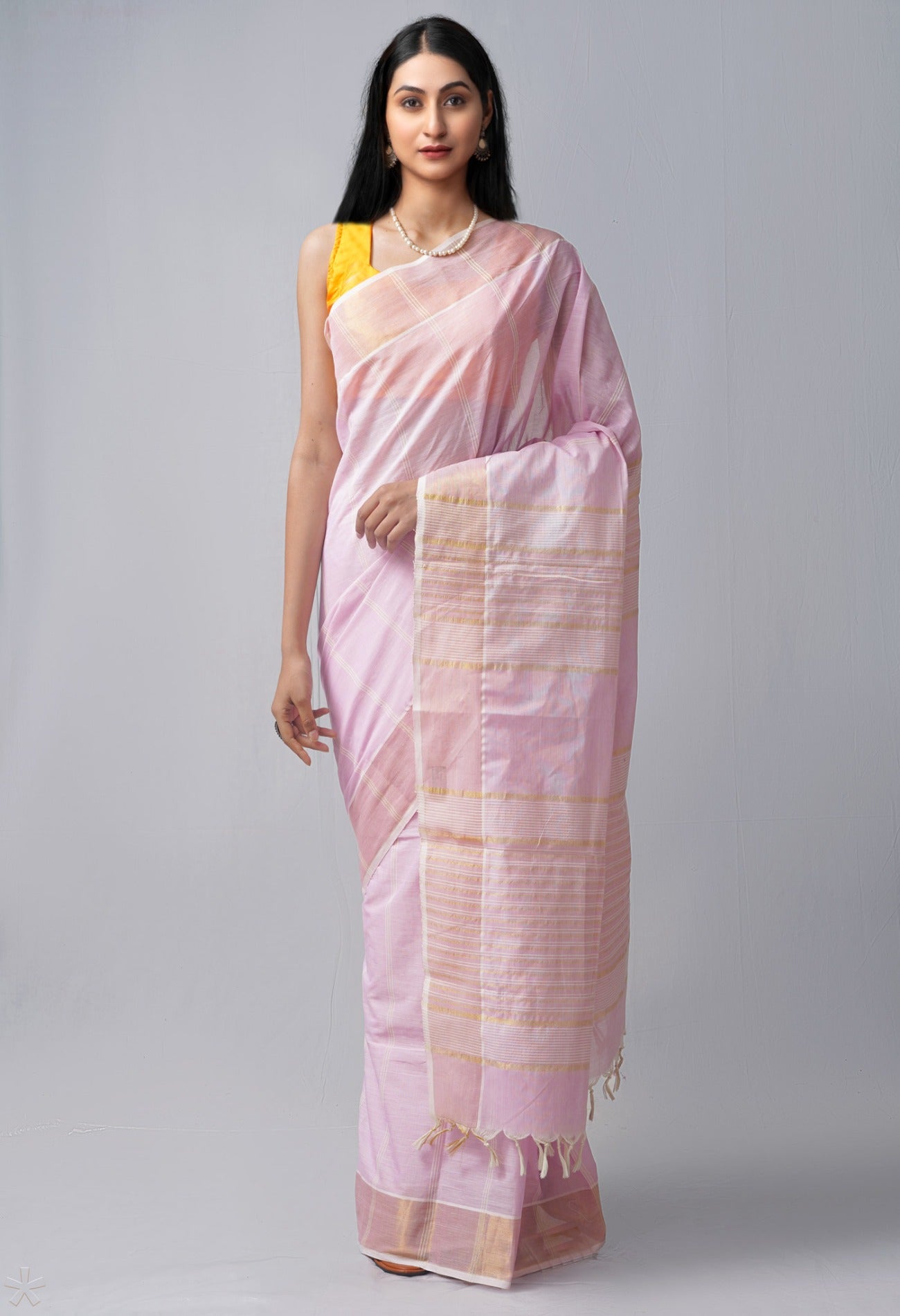 Baby Pink Pure Handloom Mangalgiri Cotton Saree-UNM63577