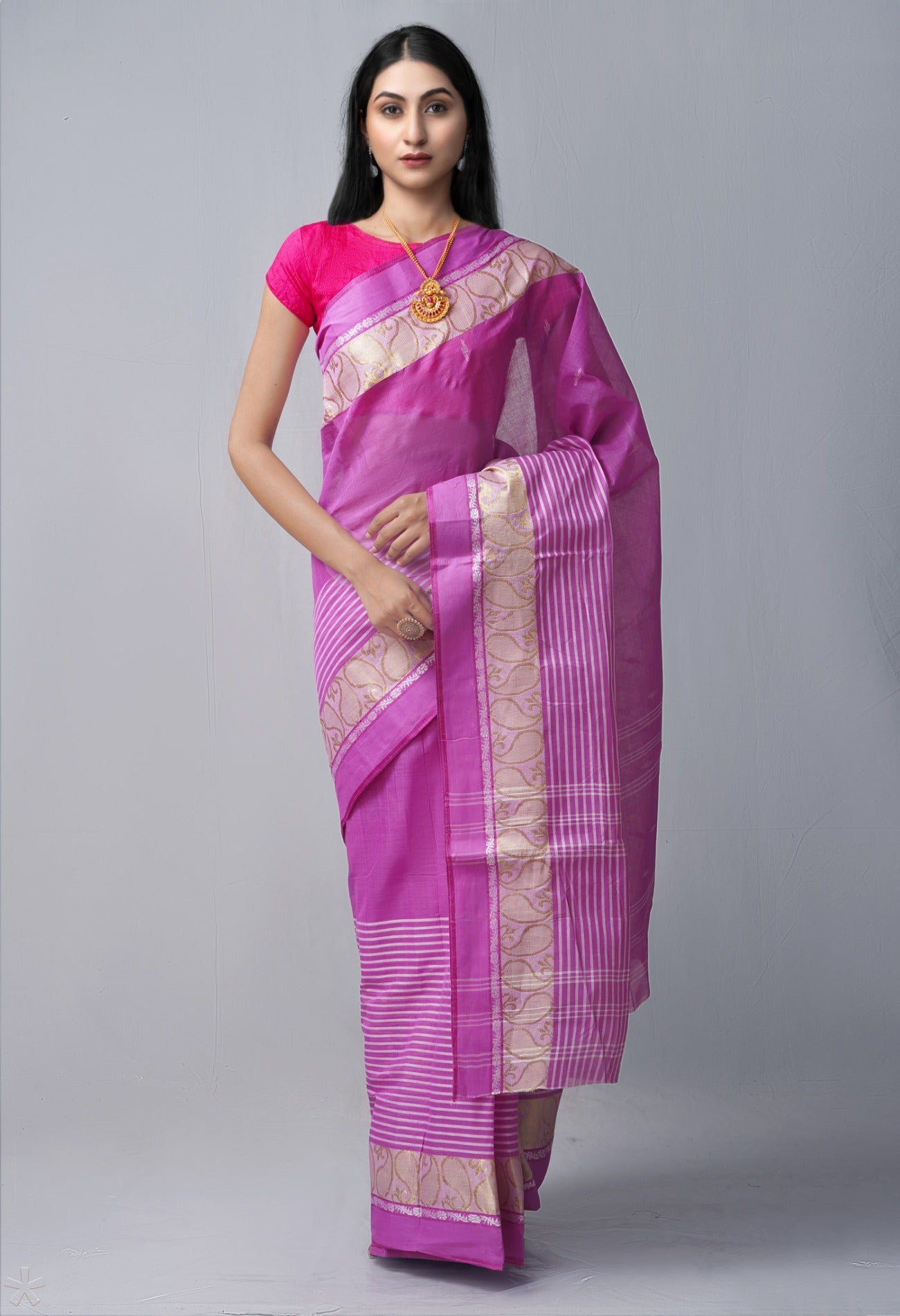Pink Pure Handloom Tant Bengal Cotton Saree