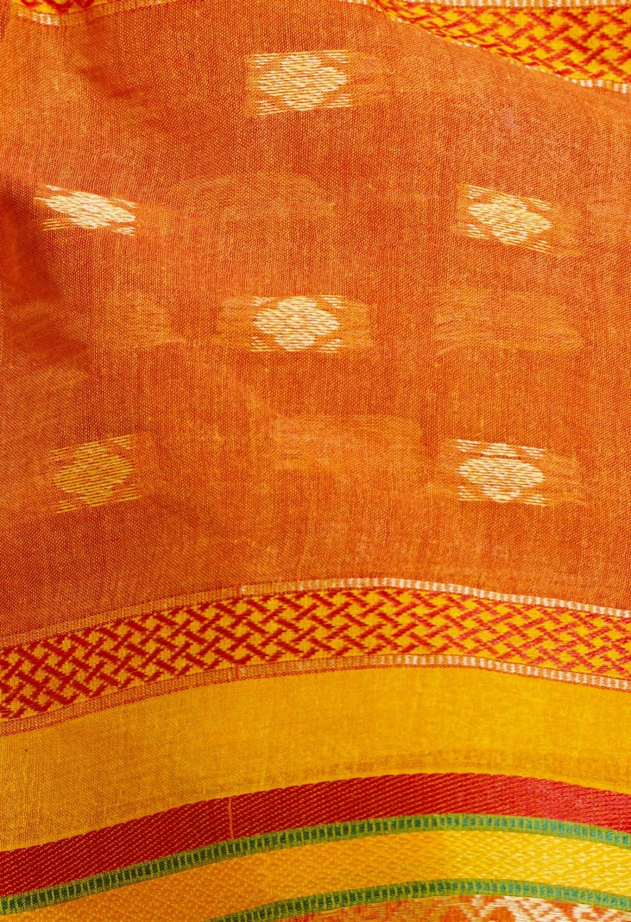 Online Shopping for Yellow-Orange Pure Handloom Tant Bengal Cotton Saree with Weaving from West Bengal at Unnatisilks.com India
