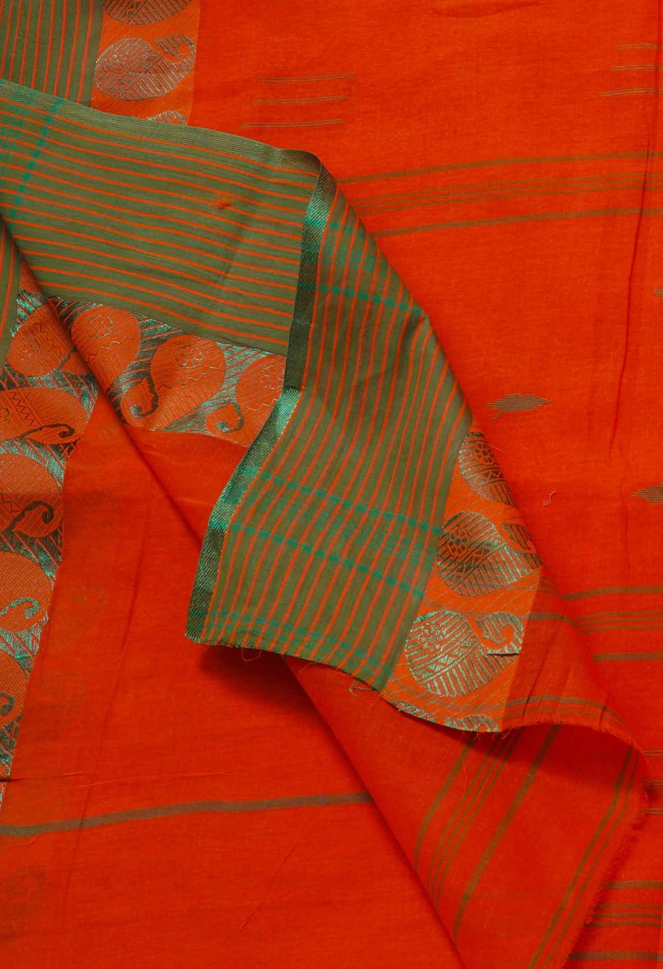 Online Shopping for Orange Pure Handloom Tant Bengal Cotton Saree with Weaving from West Bengal at Unnatisilks.com India
