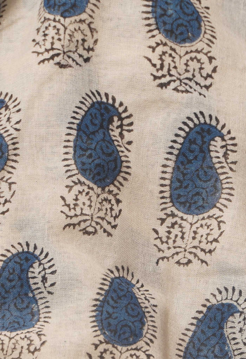 Online Shopping for Beige Pure Block Printed Superfine Mulmul Cotton Saree with Hand Block Prints from Rajasthan at Unnatisilks.com India
