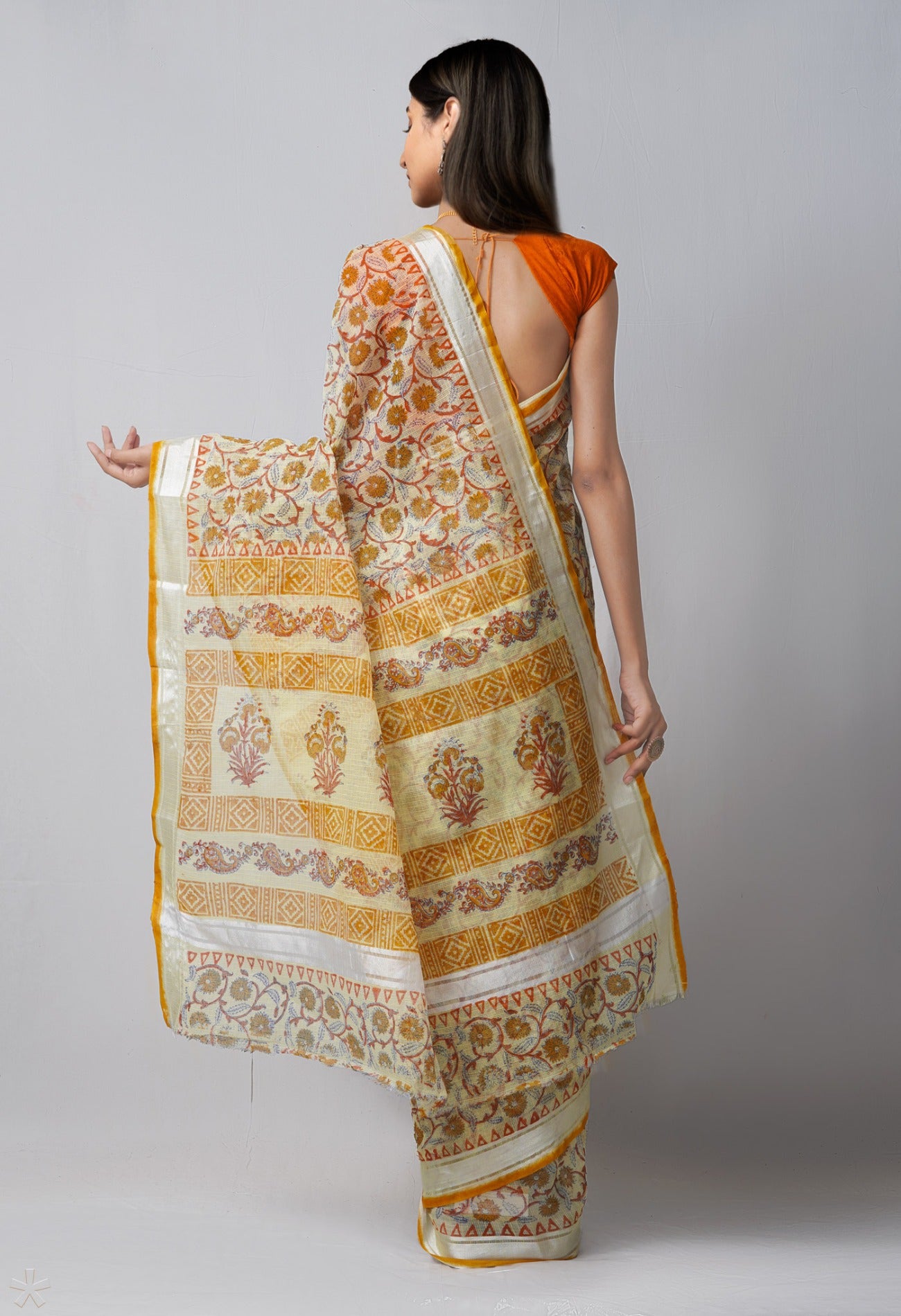 Online Shopping for Yellow Pure Block Printed Cotton Saree with Hand Block Prints from Rajasthan at Unnatisilks.com India
