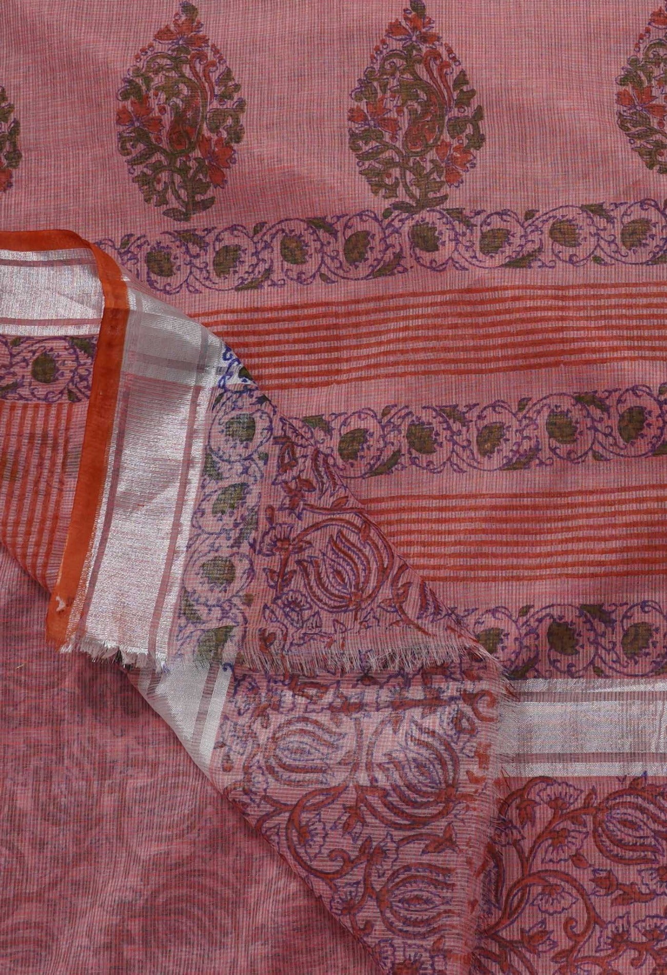 Online Shopping for Orange Pure Block Printed Cotton Saree with Hand Block Prints from Rajasthan at Unnatisilks.com India
