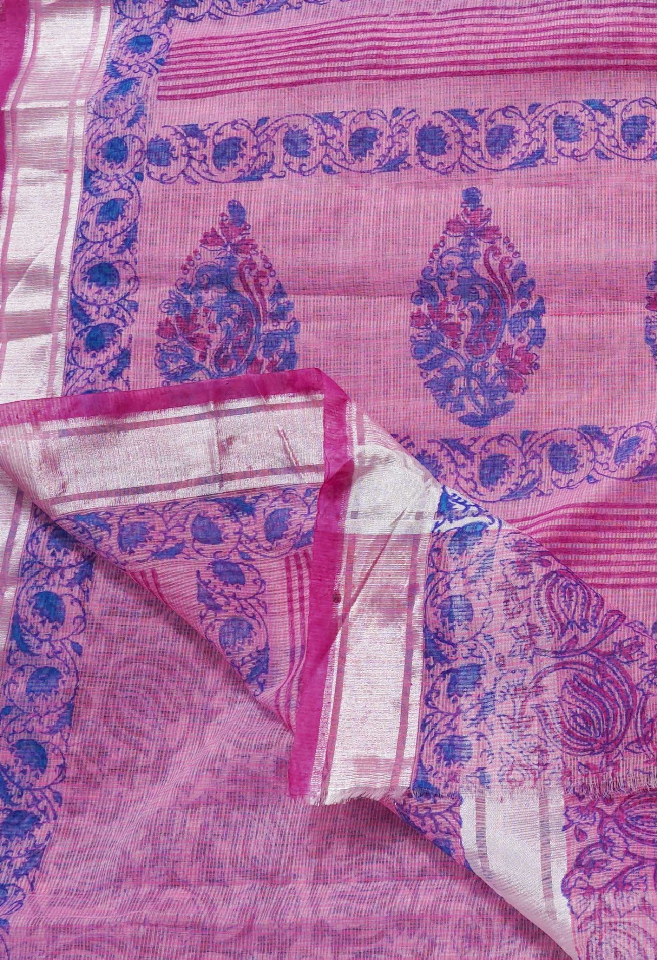 Pink Pure Block Printed Cotton Saree