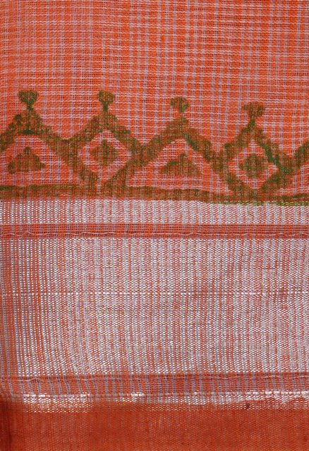 Online Shopping for Orange Pure Block Printed Cotton Saree with Hand Block Prints from Rajasthan at Unnatisilks.com India
