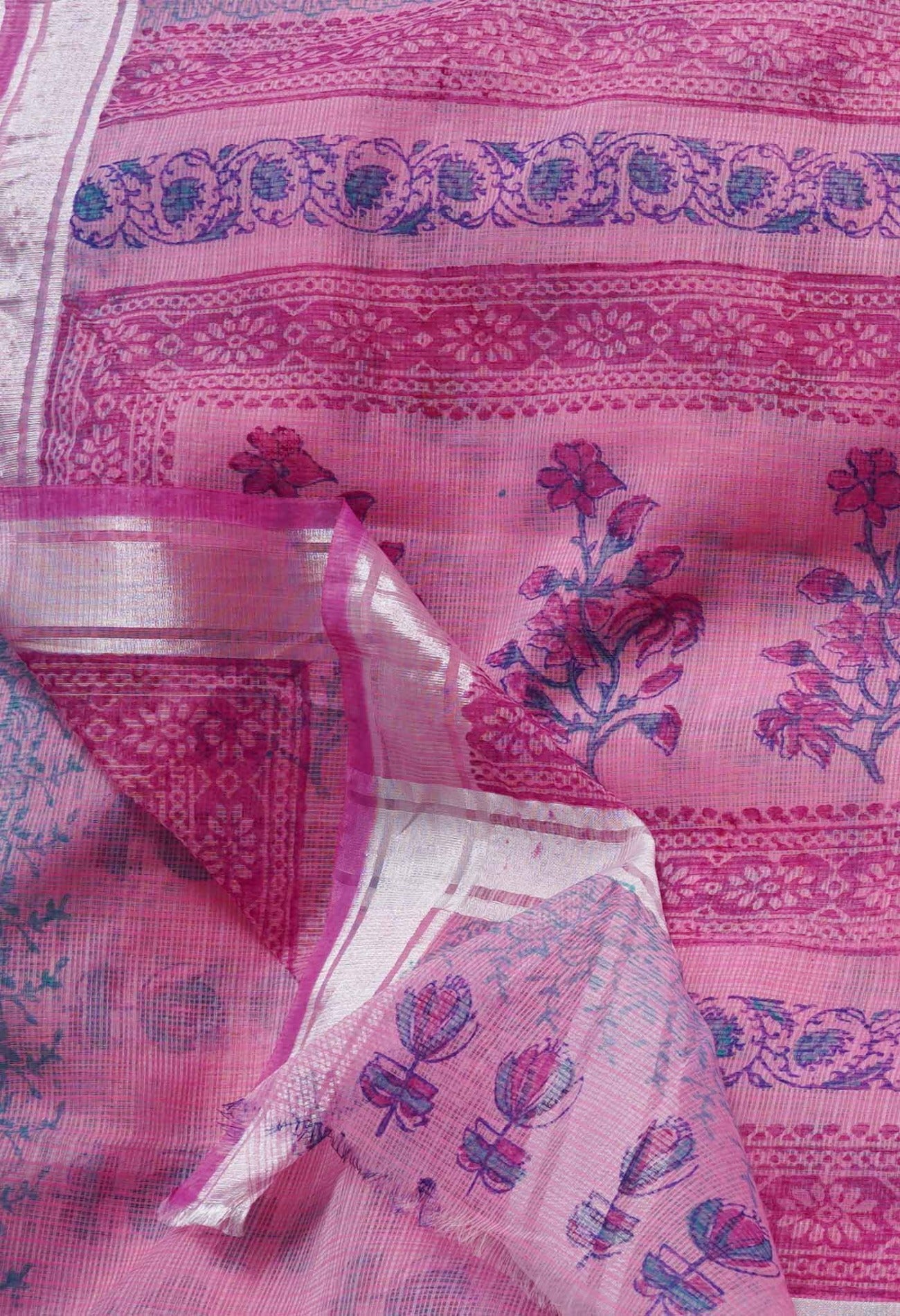Online Shopping for Pink Pure Block Printed Cotton Saree with Hand Block Prints from Rajasthan at Unnatisilks.com India
