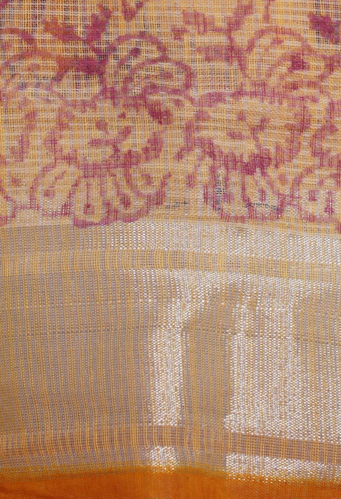 Yellow Pure Block Printed Cotton Saree