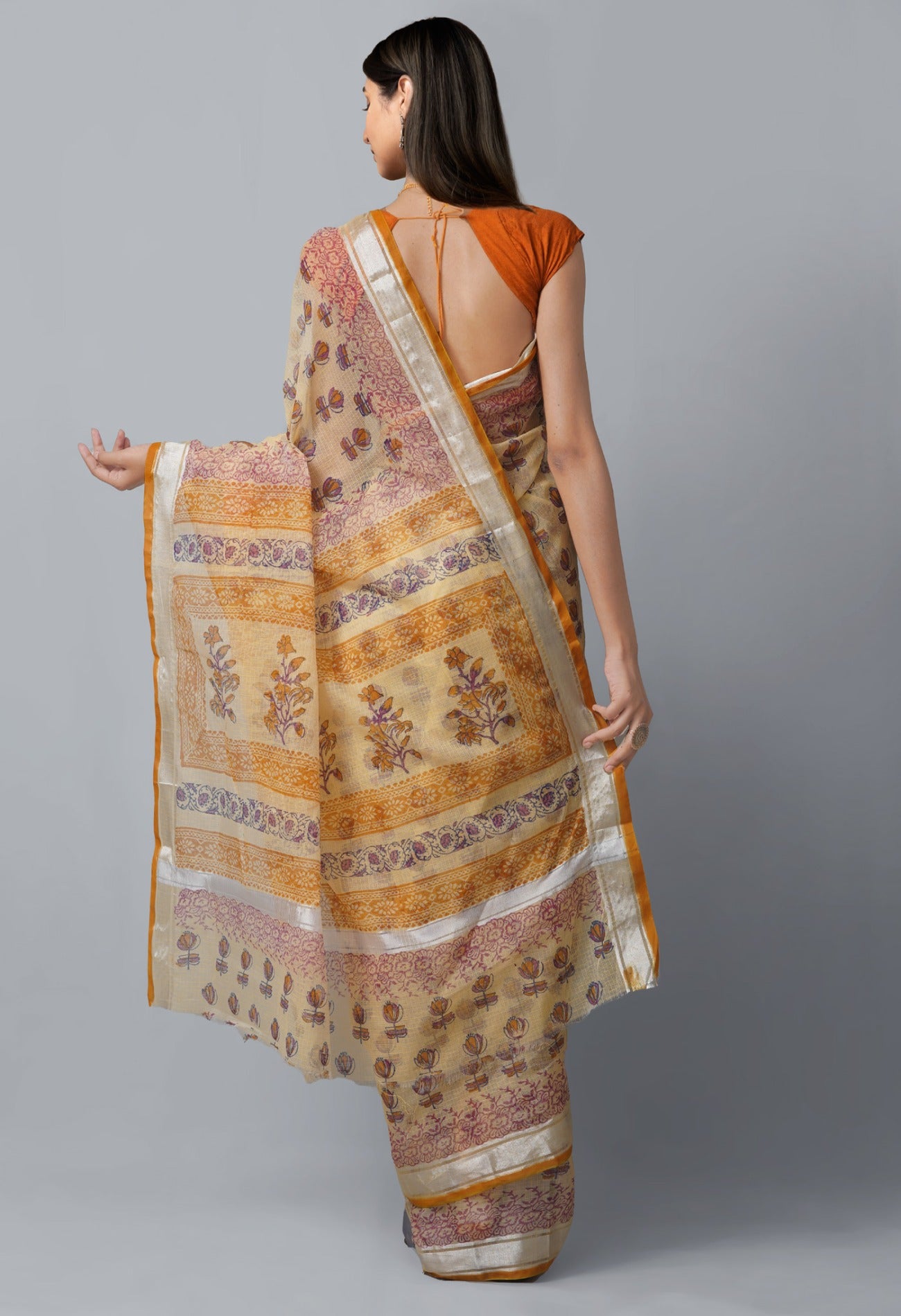 Online Shopping for Yellow Pure Block Printed Cotton Saree with Hand Block Prints from Rajasthan at Unnatisilks.com India
