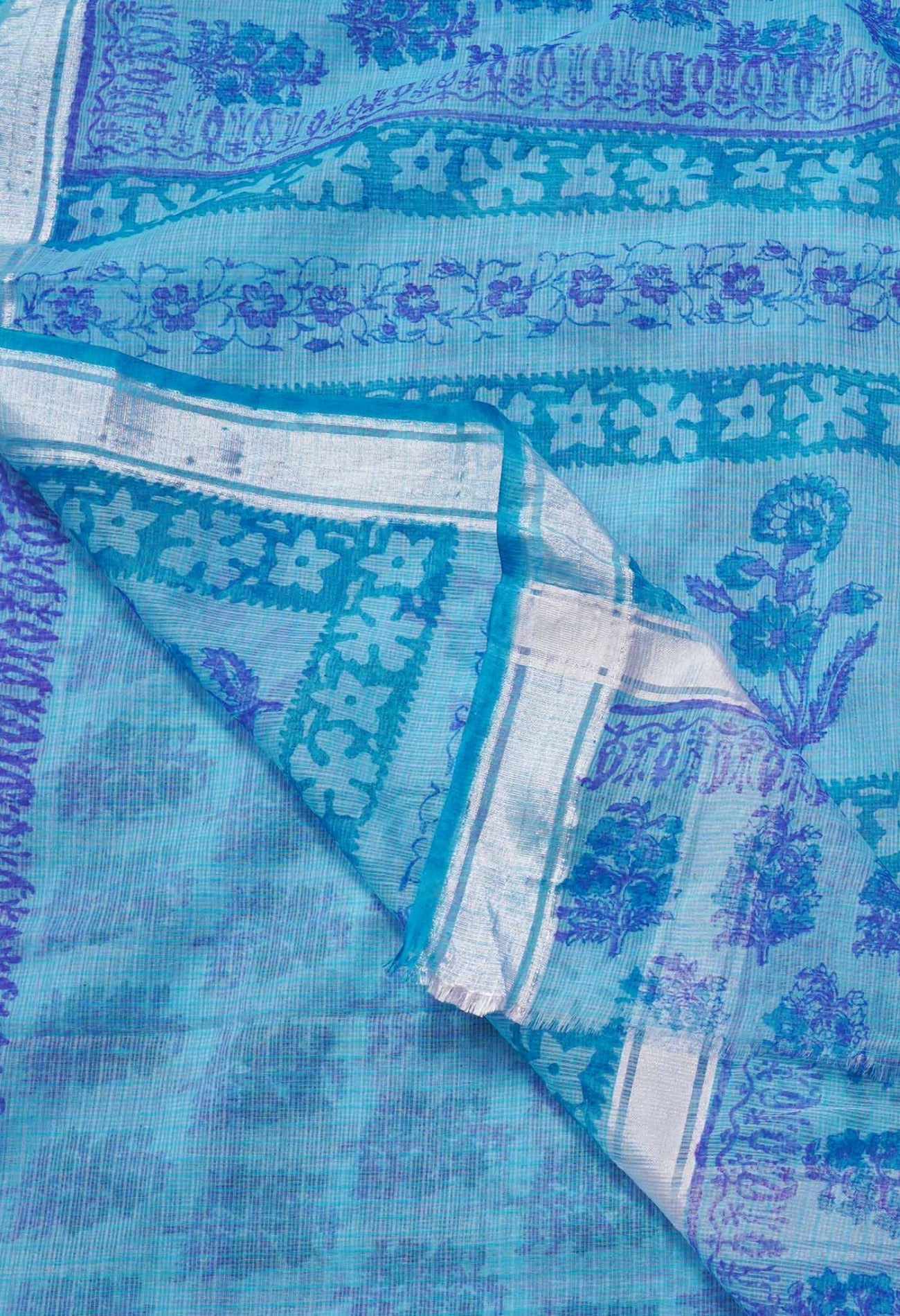 Online Shopping for Blue Pure Block Printed Cotton Saree with Hand Block Prints from Rajasthan at Unnatisilks.com India
