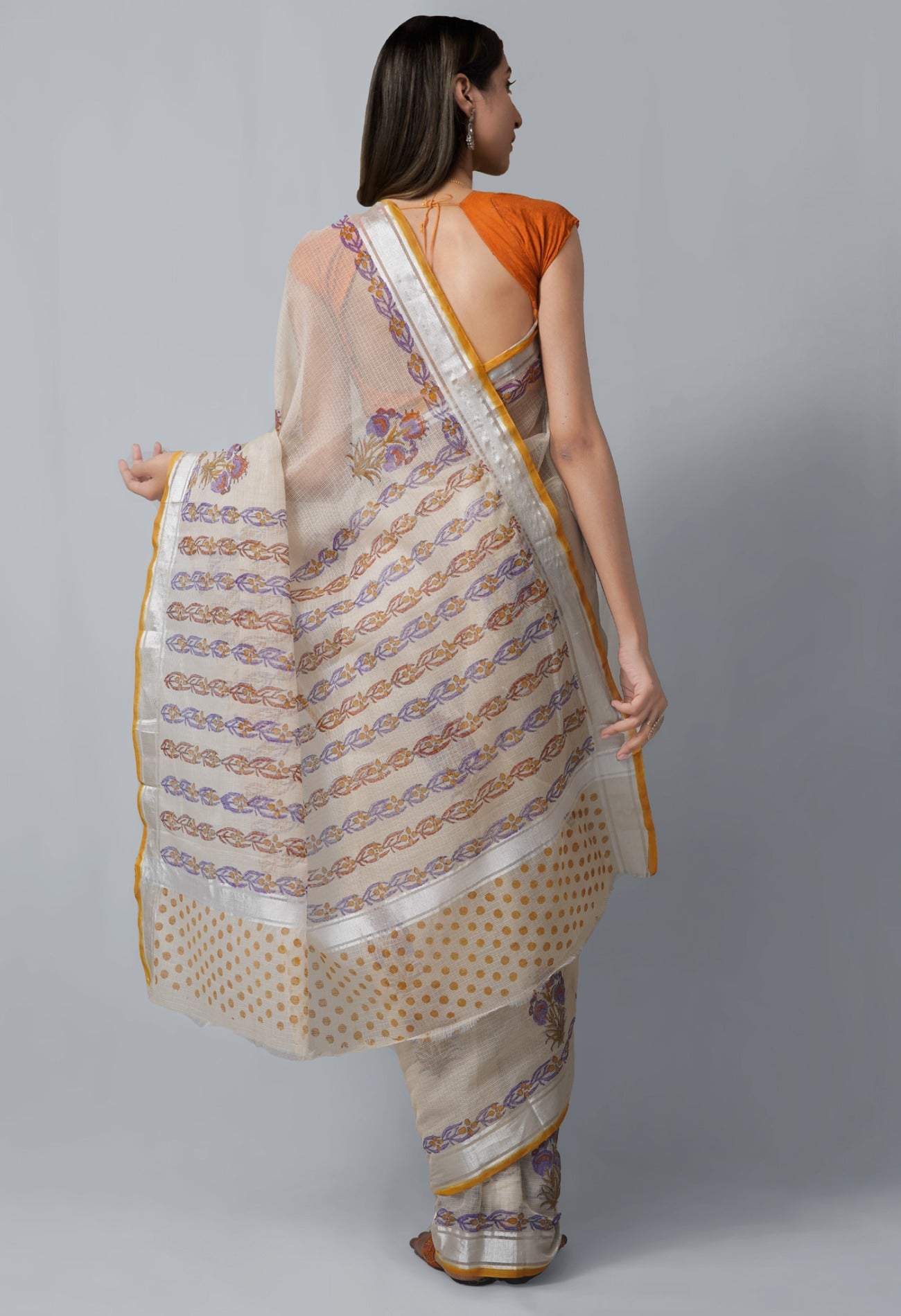 Online Shopping for Cream Pure Block Printed Cotton Saree with Hand Block Prints from Rajasthan at Unnatisilks.com India
