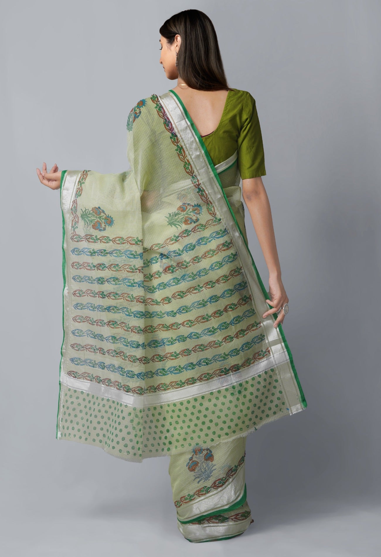 Online Shopping for Green Pure Block Printed Cotton Saree with Hand Block Prints from Rajasthan at Unnatisilks.com India
