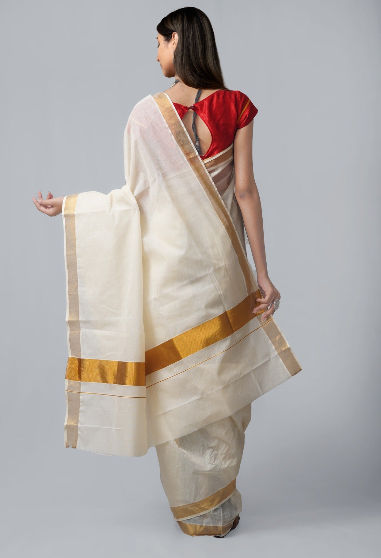 Online Shopping for Ivory Pure Kerala Kasavu Cotton Saree with Weaving from Kerala at Unnatisilks.com India
