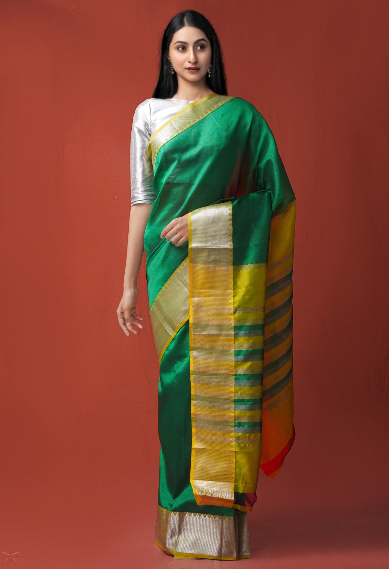 Green Pure Handloom Mangalgiri Pattu Silk Saree