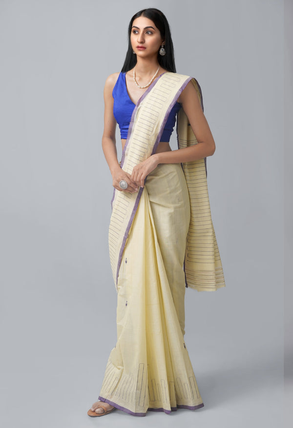 Beige Pure Handloom Andhra  Cotton Saree-UNM63731