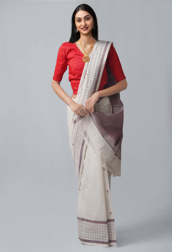 Ivory Pure Handloom Andhra  Cotton Saree