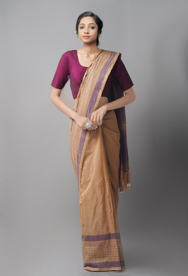 Brown Pure Handloom Andhra  Cotton Saree-UNM63741