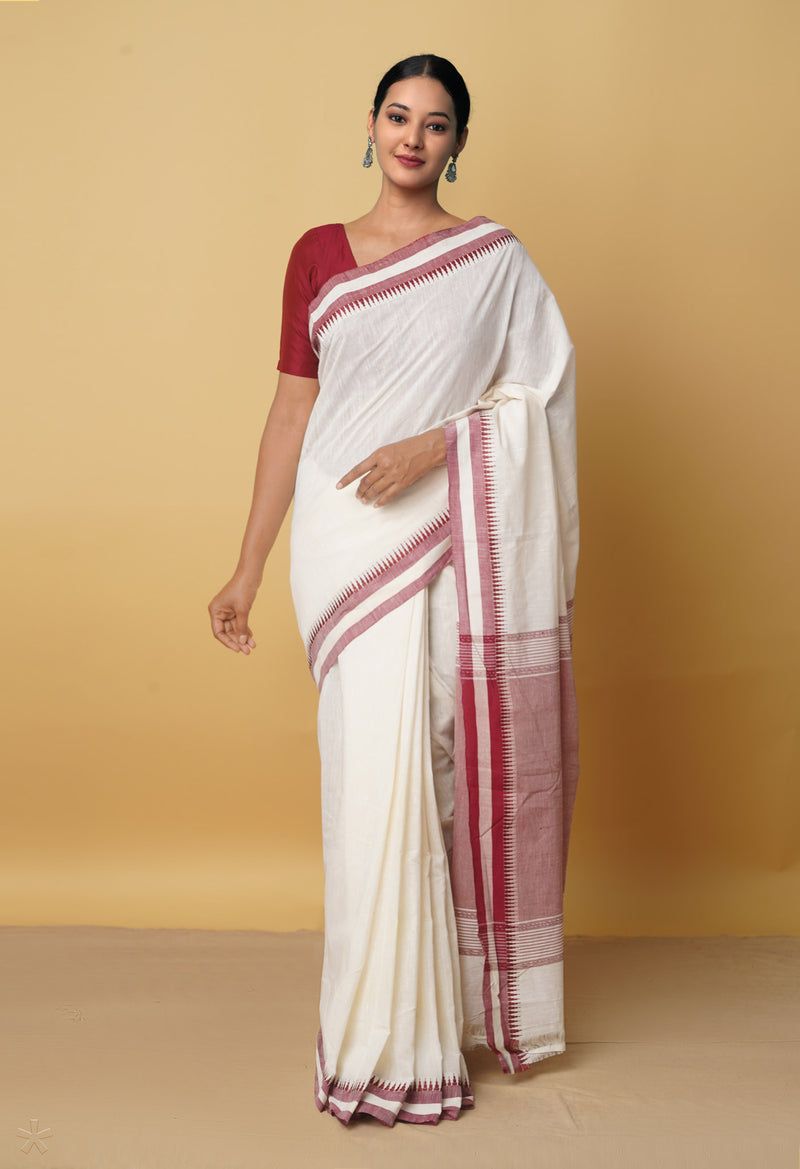 Cream Pure Handloom Andhra  Cotton Saree
