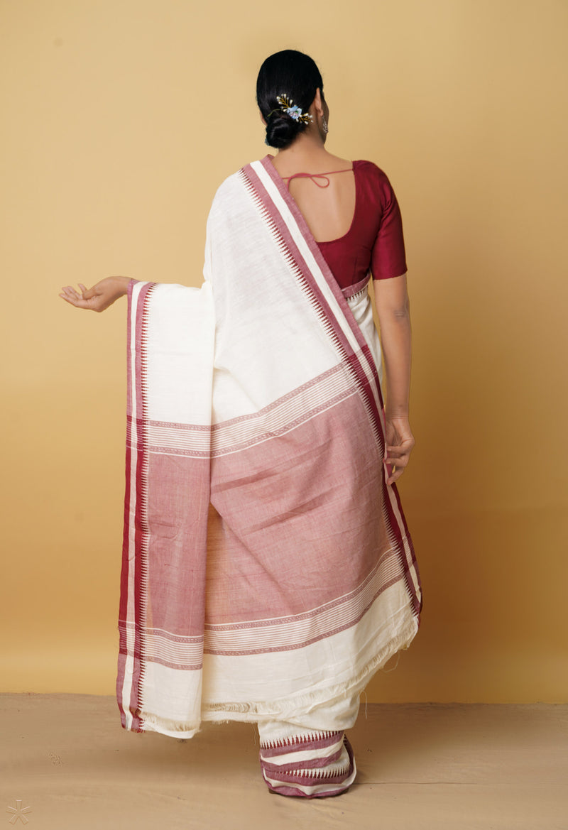 Cream Pure Handloom Andhra  Cotton Saree