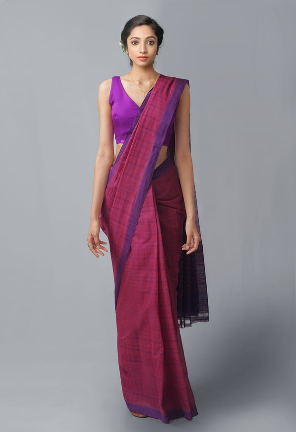 Maroon Pure Handloom Andhra  Cotton Saree-UNM63755