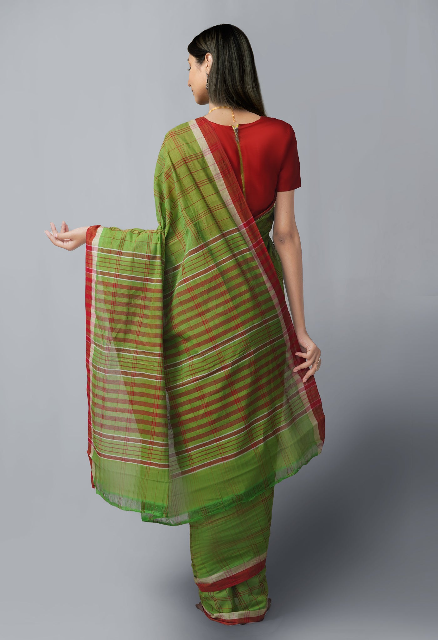 Green-Red Pure Handloom Andhra  Cotton Saree-UNM63756