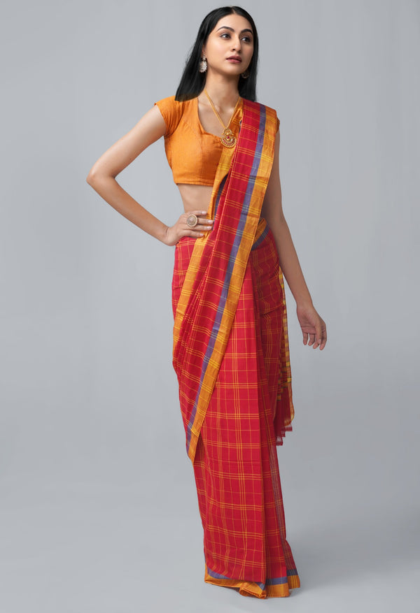 Red Pure Handloom Andhra  Cotton Saree