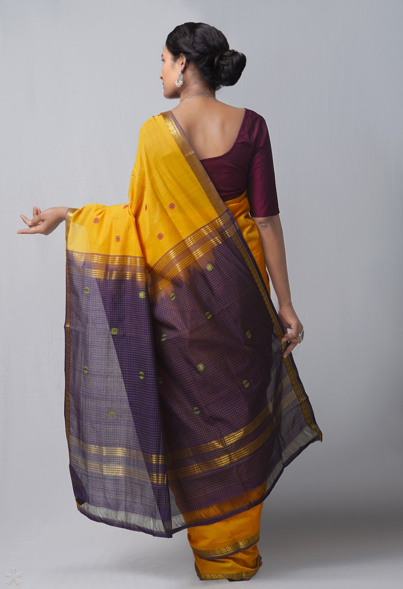 Online Shopping for YellowNavy Blue Pure Handloom South India  Cotton Saree with Weaving from Andhra Pradesh at Unnatisilks.com India

