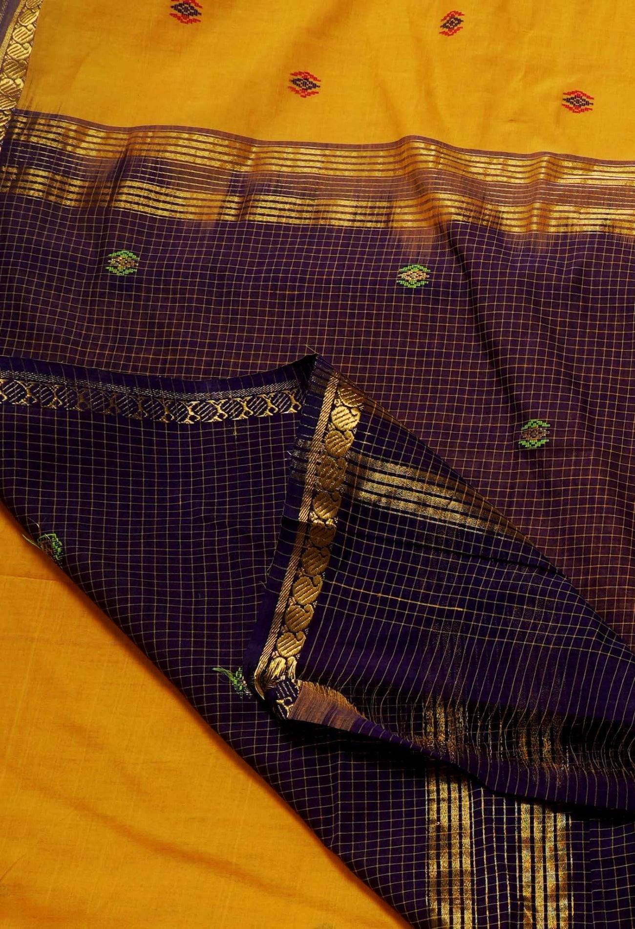 Online Shopping for YellowNavy Blue Pure Handloom South India  Cotton Saree with Weaving from Andhra Pradesh at Unnatisilks.com India
