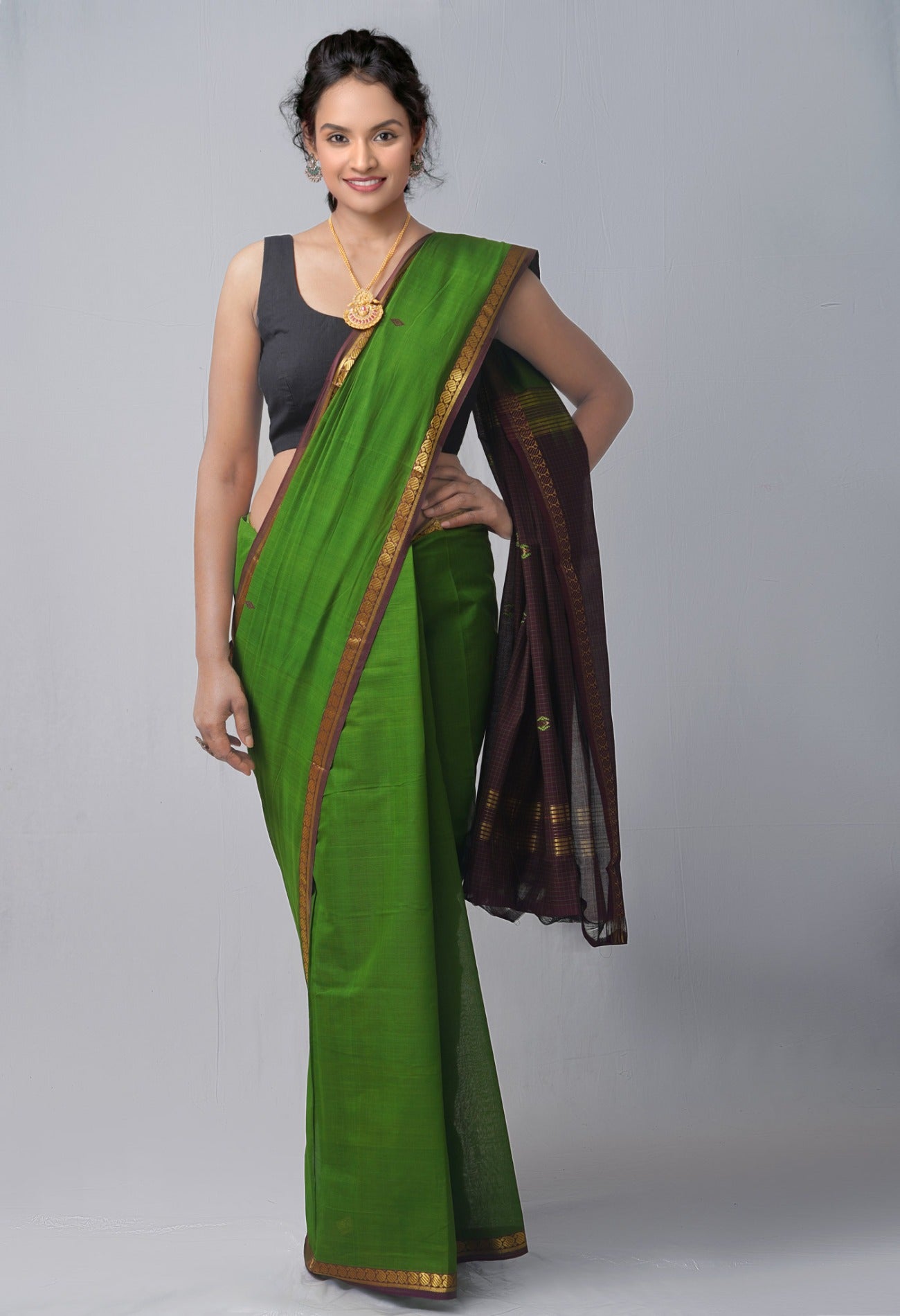 Green-Maroon Pure Handloom South India  Cotton Saree