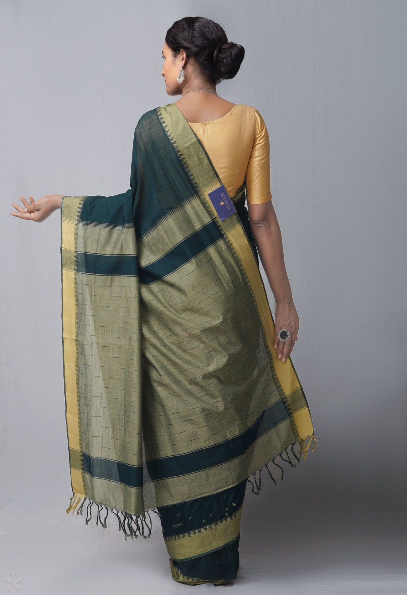 Online Shopping for Black-Green Pure Handloom Andhra Cotton Saree with Weaving from Andhra Pradesh at Unnatisilks.com India
