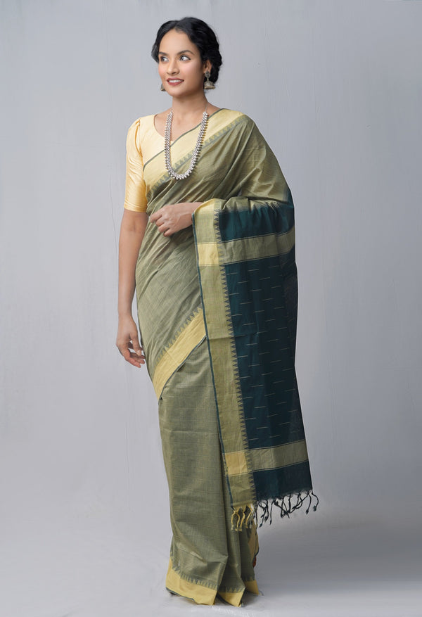 Grey-Green Pure Handloom Andhra Cotton Saree