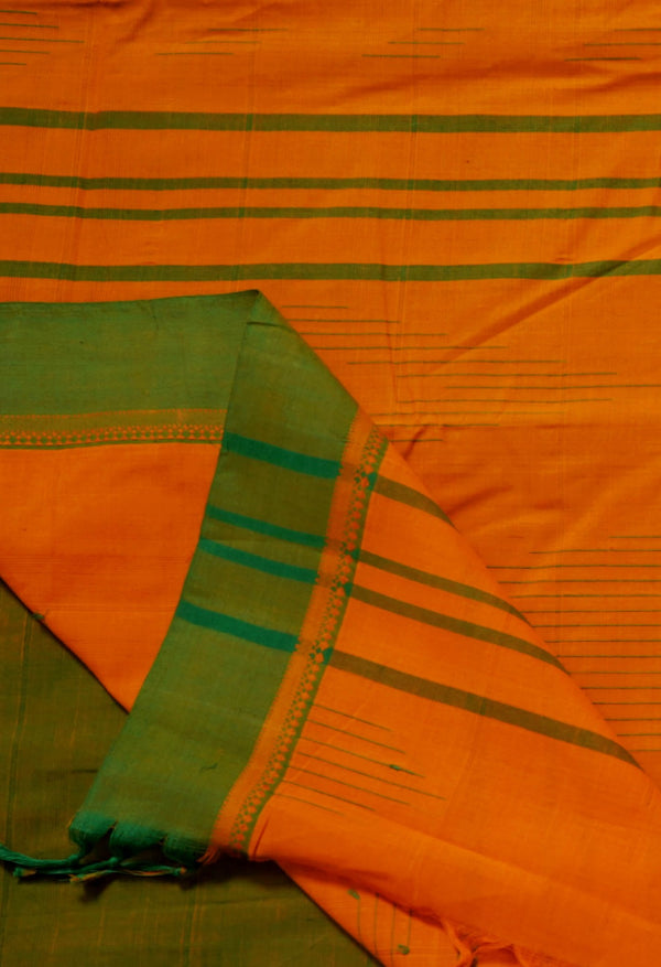 Online Shopping for Green-Orange Pure Handloom Andhra Cotton Saree with Weaving from Andhra Pradesh at Unnatisilks.com India

