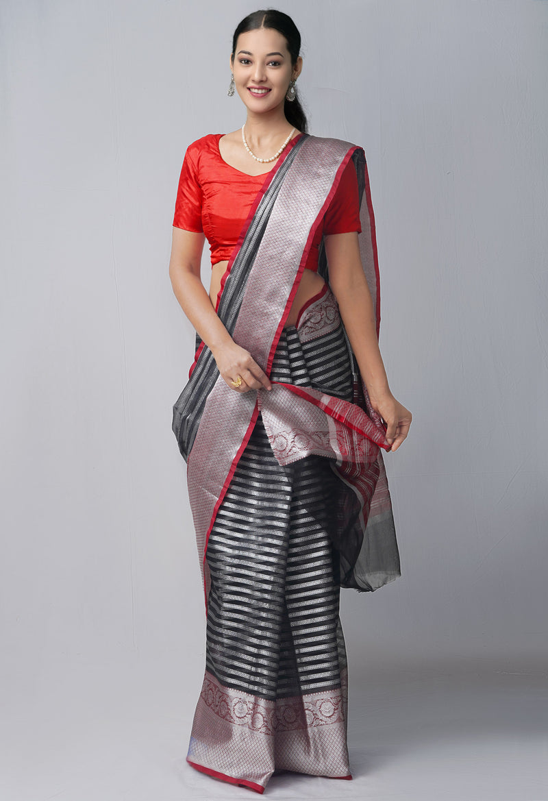 Black Banarasi Viscose Soft Silk Saree-UNM43108