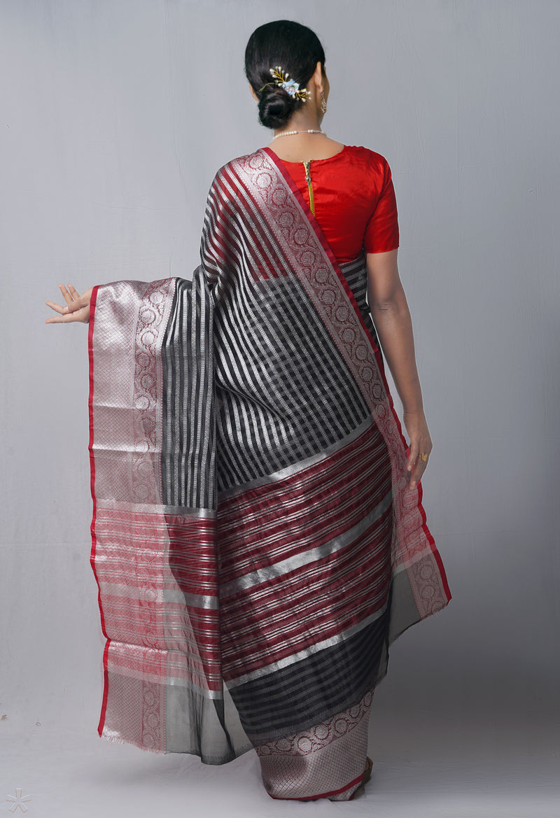 Black Banarasi Viscose Soft Silk Saree-UNM43108