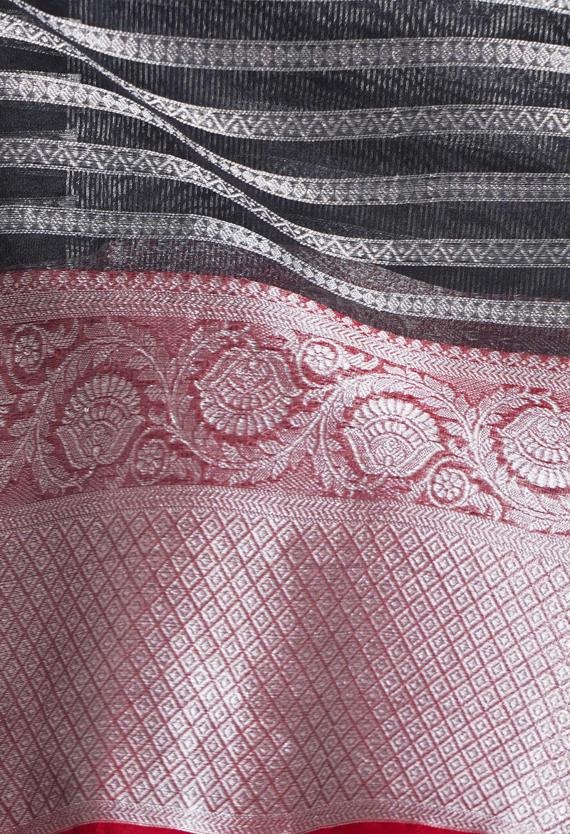 Black Banarasi Viscose Soft Silk Saree-UNM43108