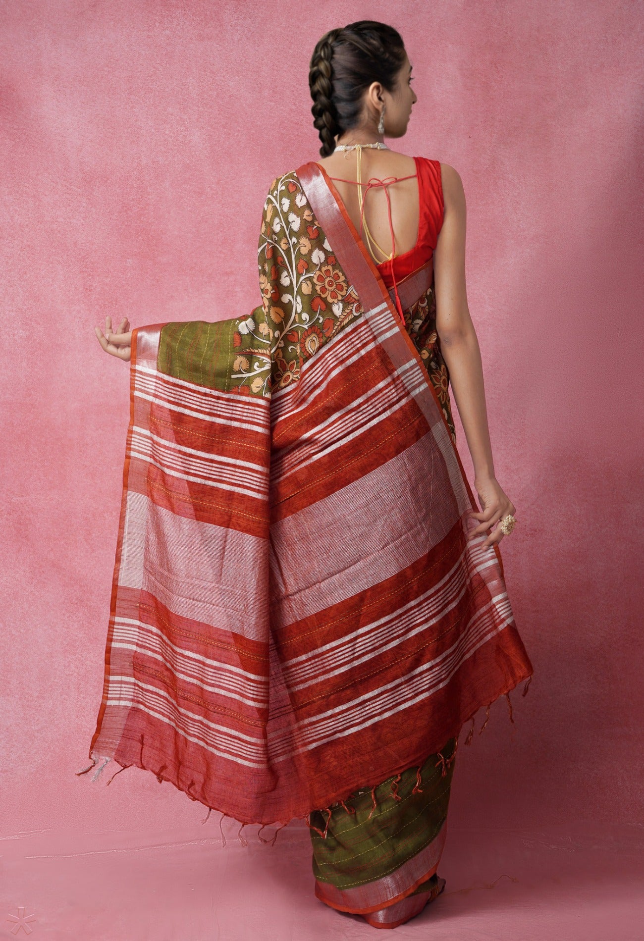 Online Shopping for Multi Pure Kalamkari Linen  Cotton Saree with Kantha from Madhya Pradesh at Unnatisilks.com India
