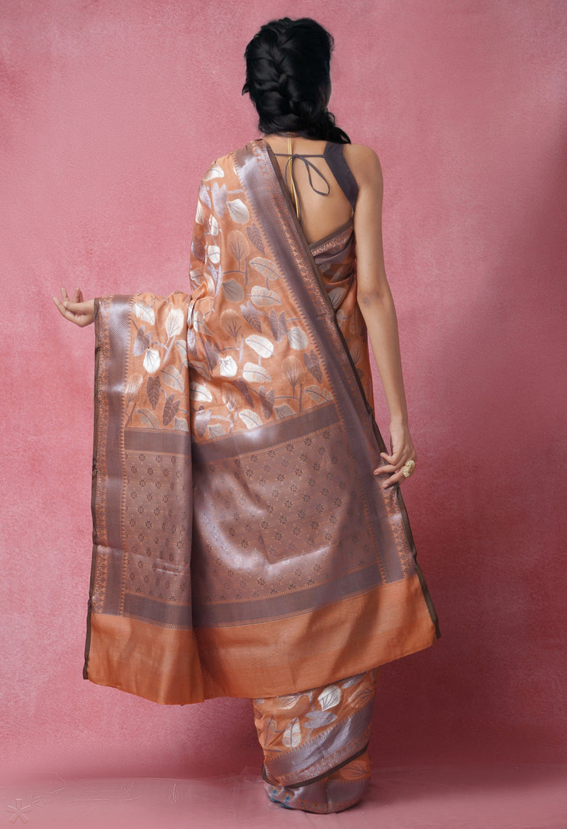 Online Shopping for Orange  Banarasi Sico Saree with Weaving from Uttar Pradesh at Unnatisilks.com India
