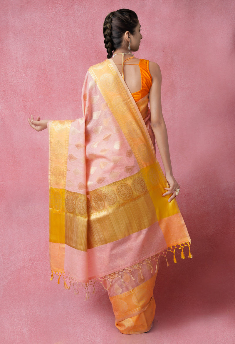 Pink  Banarasi Sico Saree-UNM64274