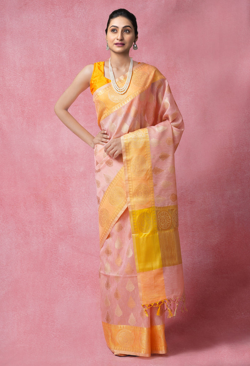 Pink  Banarasi Sico Saree-UNM64274