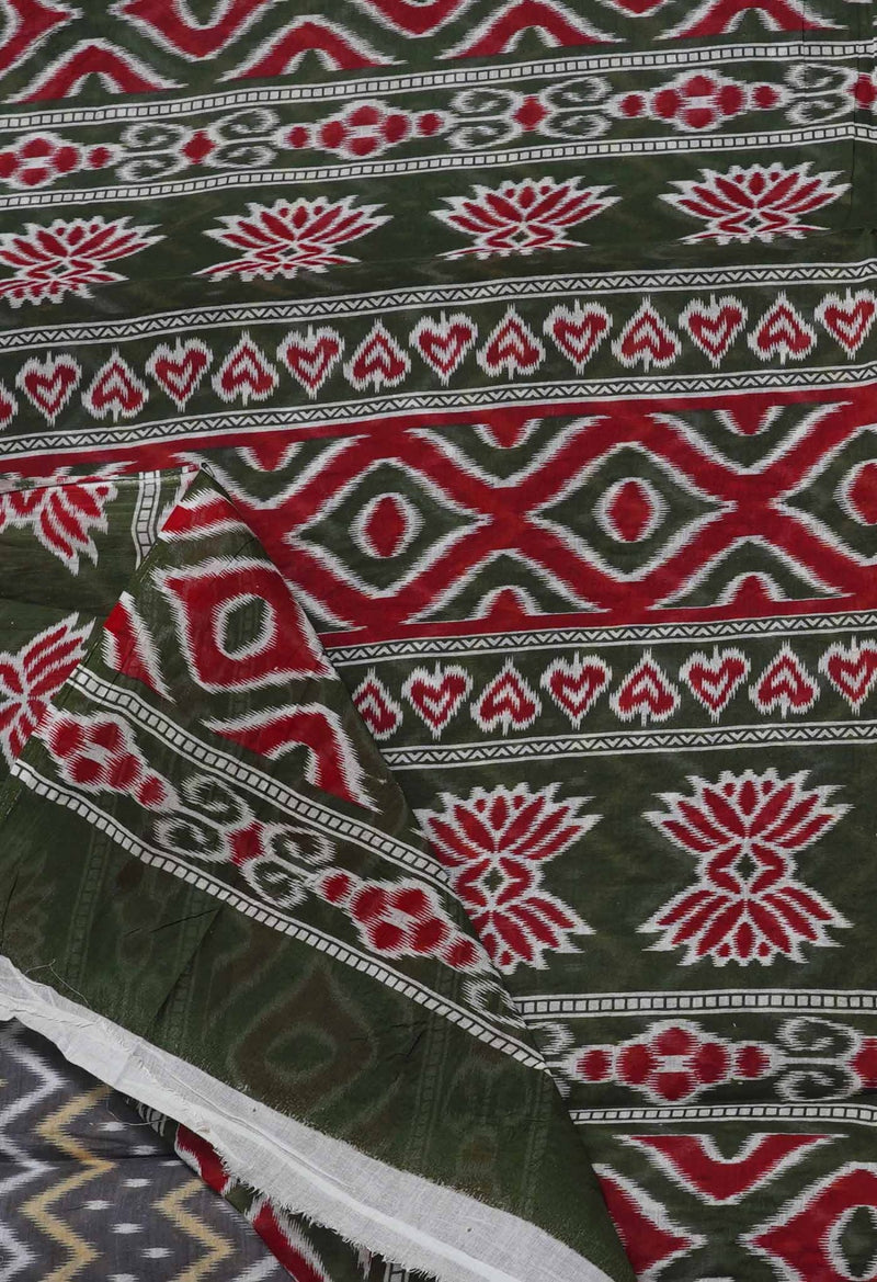 Online Shopping for Grey-Green Pure Krisha Block Printed  Cotton Saree with Hand Block Prints from Rajasthan at Unnatisilks.com India

