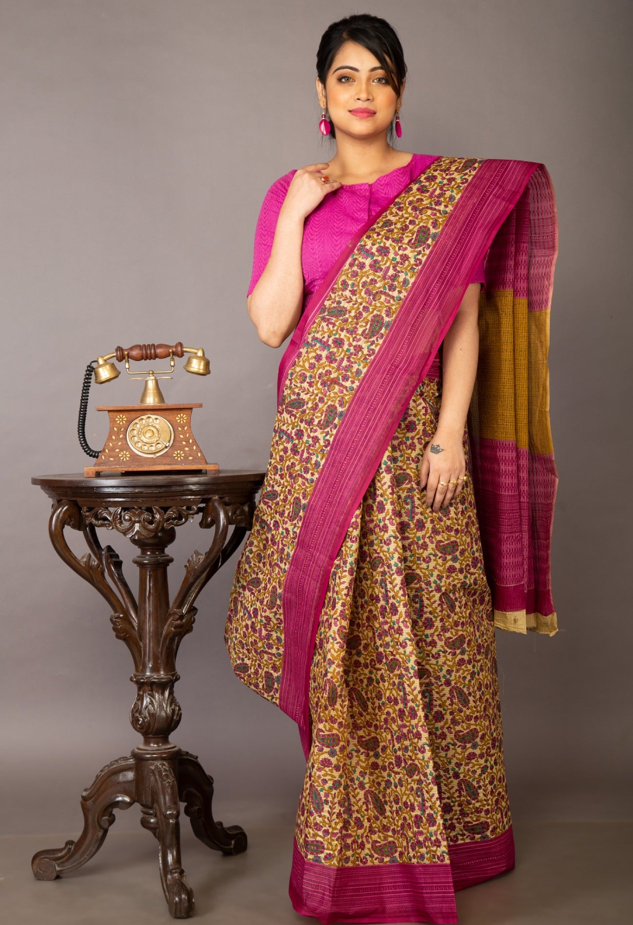 Online Shopping for Brown-Blue Pure Krisha Block Printed  Cotton Saree with Hand Block Prints from Rajasthan at Unnatisilks.com India
